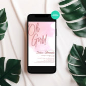 オーガール赤面ピンクベビーシャワー 招待状