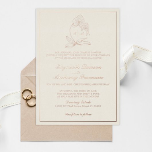 オーキエレガントッドモノグラム金フォーマル箔結婚ズ 箔招待状