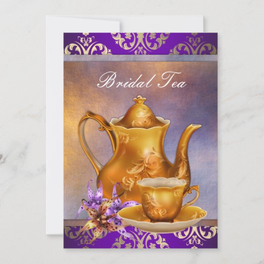 オーキエレガントッド金ゴールドとパープルブライダルティーパーティー 招待状 (正面)