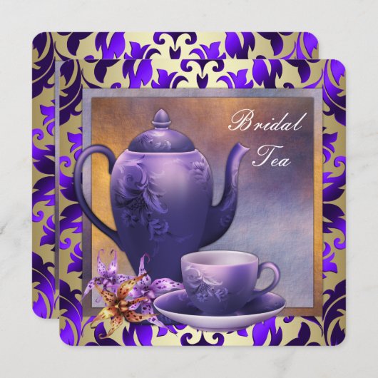 オーキエレガントッド金ゴールドパープルブライダルティーパーティー 招待状 (正面/裏面)