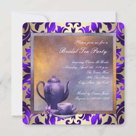 オーキエレガントッド金ゴールドパープルブライダルティーパーティー 招待状 (裏面)