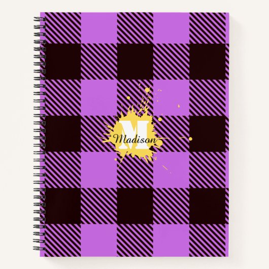 オーキッスタイリッシュドタータンチェックモノグラムカスタムスクリプト ノートブック (正面)