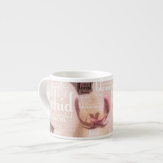 オーキッドのワードクラウドタイポグラフィ,フローラ，花 エスプレッソカップ (正面左)