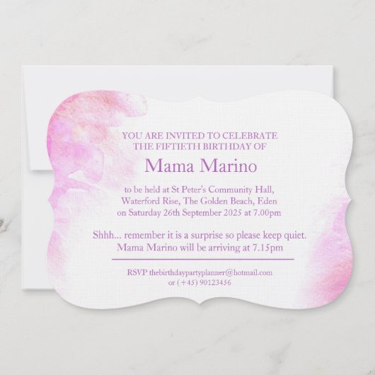 オーキッドの水彩紫50と素晴らしい 招待状 (裏面)