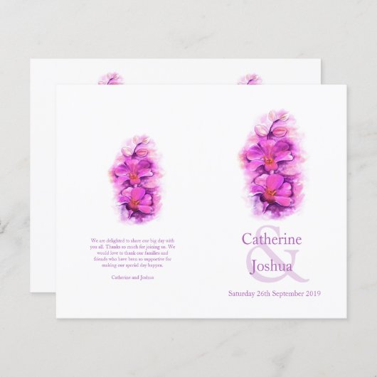 オーキッドウォーターカラーパープルピンク結婚式 プログラム (正面/裏面)