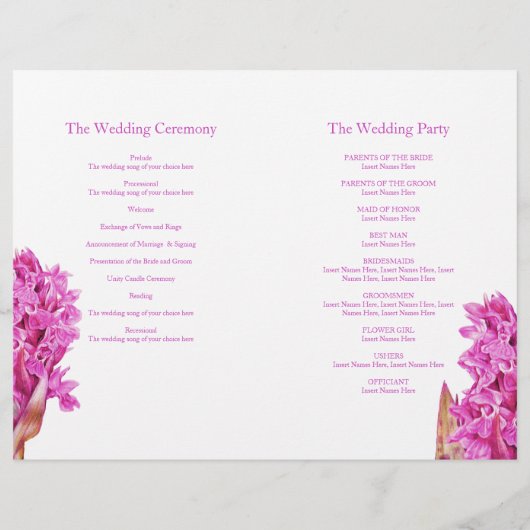 オーキッドウォーターカラーピンクフラットウェディングプログラム (裏面)