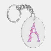 オーキッドウォーターカラーモノグラムAnushkaの名前の意味 キーホルダー (正面左)