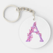 オーキッドウォーターカラーモノグラムAnushkaの名前の意味 キーホルダー (正面)