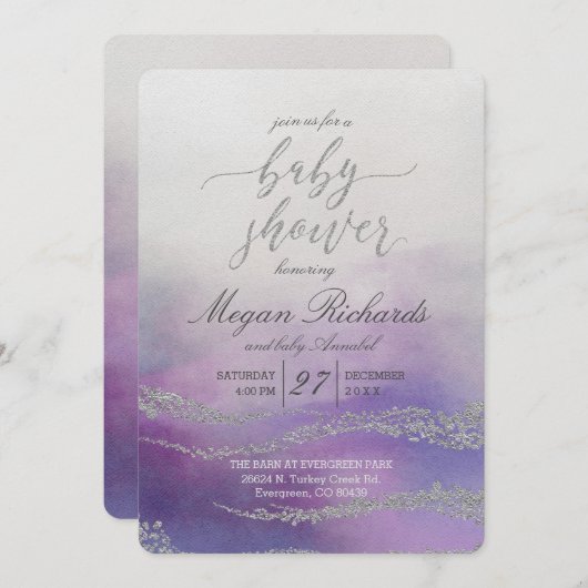 オーキッドエレガント赤ちゃんシャワーの招待の水色 招待状