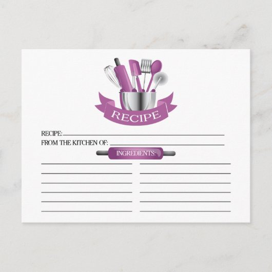 オーキッドキッチンツールブライダルシャワーレシピカード ポストカード (正面)