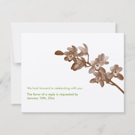 オーキッドグリーンのエクリュモダンウェディングRSVP返信 招待状 (正面)