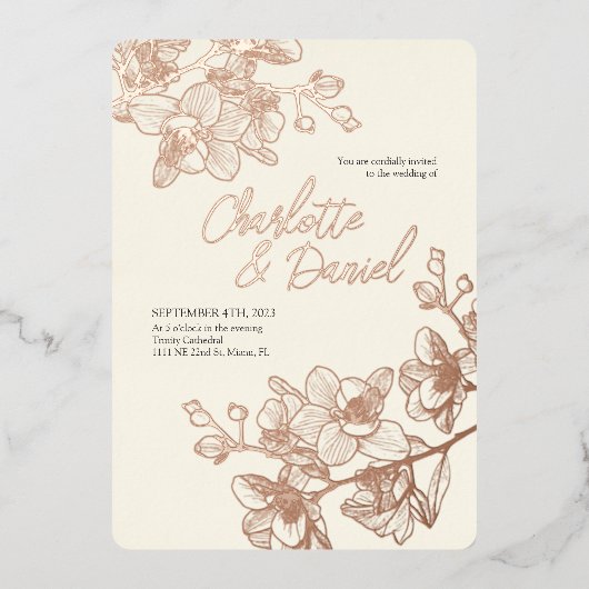 オーキッドゴールデンモーメント |のフォイル結婚招待状 箔招待状 (正面)