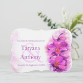 オーキッドスタイルの水の色の紫色の結婚式の招待 招待状 (スタンド正面)