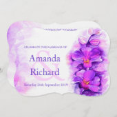 オーキッドスタイルの水の色の紫色の結婚式の招待 招待状 (正面/裏面)