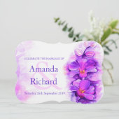 オーキッドスタイルの水の色の紫色の結婚式の招待 招待状 (スタンド正面)