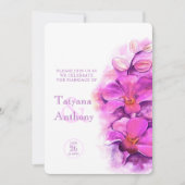オーキッドスタイルの水色パープルピンク結婚ズ 招待状 (正面)