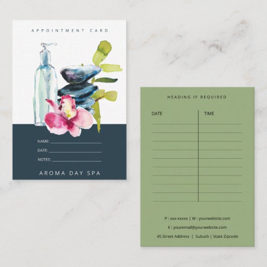 オーキッドストーン海軍の水色スパマッサージセラピー 予約カード (正面/裏面)
