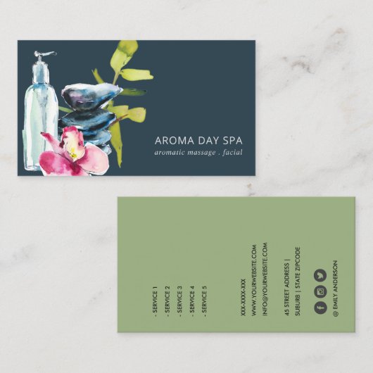 オーキッドストーン海軍の水色スパマッサージセラピー 名刺 (正面/裏面)