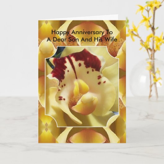 オーキッドソン妻パーソナライズされたの結婚記念日 カード (黄色い花)