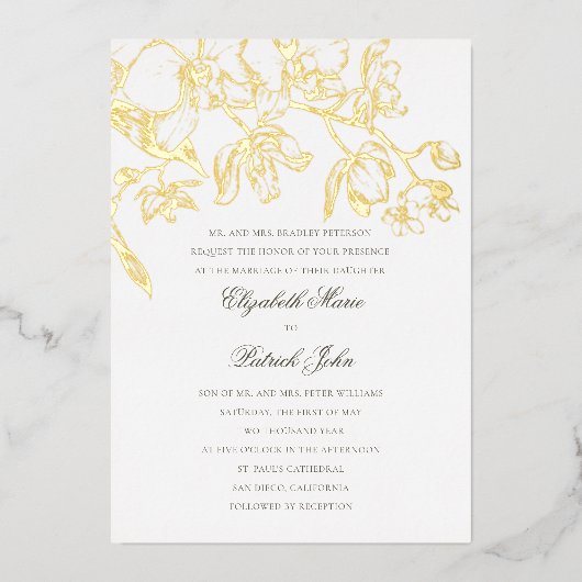 オーキッドダンフォーマルスクラシックハイローム結婚ピュア 箔招待状 (正面)