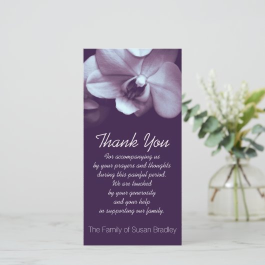 オーキッドダークパープル悔やみや弔慰サンキューフォトカード サンキューカード (スタンド正面)