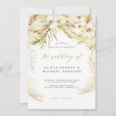 オーキッドトロピカルボヘミアングールドパンパスグラスウェディング 招待状 (正面)