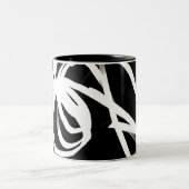 オーキッドノワール：抽象芸術ブラック&ホワイト ツートーンマグカップ (中央)
