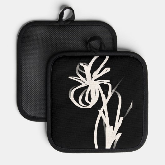 オーキッドノワール：抽象芸術ブラック&ホワイト 鍋敷き