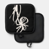 オーキッドノワール：抽象芸術ブラック&ホワイト 鍋敷き (正面/裏面)