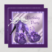 オーキッドハイヒールシューズ女性パープル誕生日 招待状 (正面/裏面)