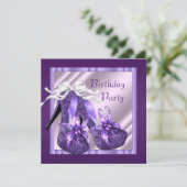 オーキッドハイヒールシューズ女性パープル誕生日 招待状 (スタンド正面)