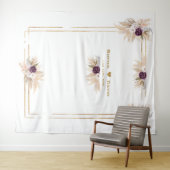 オーキッドパープルフラワーパンパスグラス写真結婚式 タペストリー (インサイチュ(横))