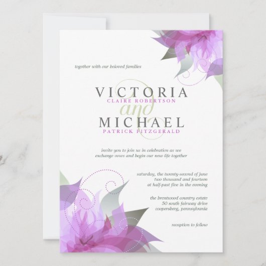 オーキッドパープルフローラ結婚式招待状 招待状 (正面)