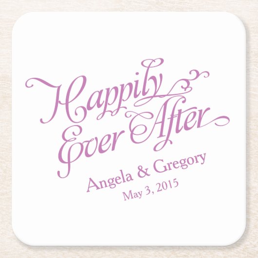 オーキッドパープルホワイトの後ずっと幸せ結婚に スクエアペーパーコースター (正面)
