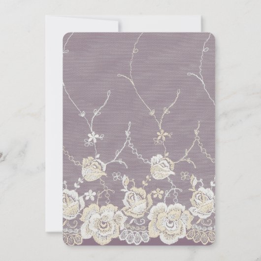 オーキッドパープルホワイトレースフローラブライダルシャワー 招待状 (裏面)