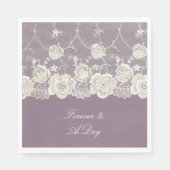 オーキッドパープルホワイトレース結婚フローラ スタンダードランチョンナプキン (正面)