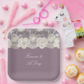 オーキッドパープルホワイトレース結婚フローラ ペーパープレート (パーティー)