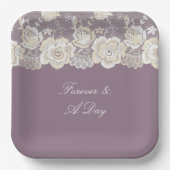 オーキッドパープルホワイトレース結婚フローラ ペーパープレート (正面)