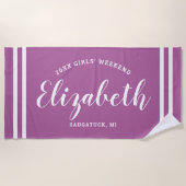 オーキッドパープル ガールズ ウィークエンド 名前入りオリジナル ビーチタオル (正面)
