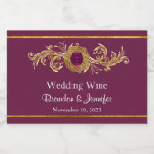 オーキッドピンクと金ゴールド結婚式の引き出物 スパークリングワインラベル (シングルラベル)