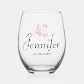 オーキッドピンク誕生日番号 |黒い名前の日付 ステムなしワイングラス (正面)
