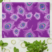 オーキッドピーコックフェザーズオンアメジストパープル キッチンタオル (折り畳み)