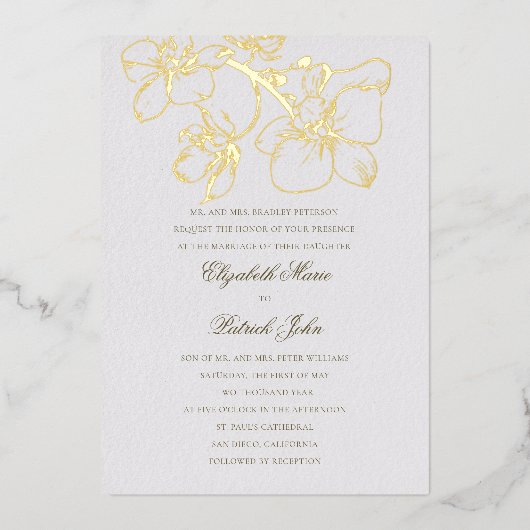 オーキッドフォーマルチャームクラシックヘイルームアイボリー結婚ズ 箔招待状 (正面)