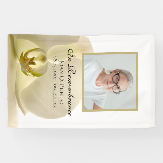 オーキッドフラワーオンホワイトお祝いの葬式 横断幕 (横)