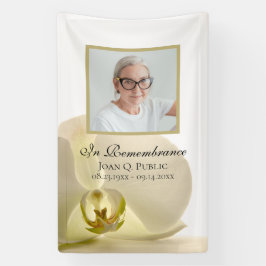 オーキッドフラワーオンホワイトお祝いの葬式 横断幕