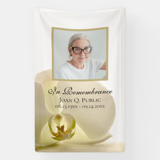 オーキッドフラワーオンホワイトお祝いの葬式 横断幕 (縦)