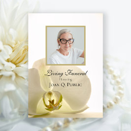 オーキッドフラワーオンホワイトリビング葬儀パーティー 招待状