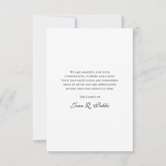 オーキッドフラワーオンホワイト葬儀記念悔やみや弔慰 サンキューカード (裏面)