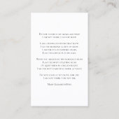 オーキッドフラワーオンホワイト葬儀記念祈りの言葉 名刺 (裏面)