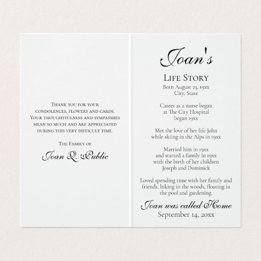 オーキッドフラワーオンホワイト葬儀記念祈りの言葉 名刺 (内部フラット)